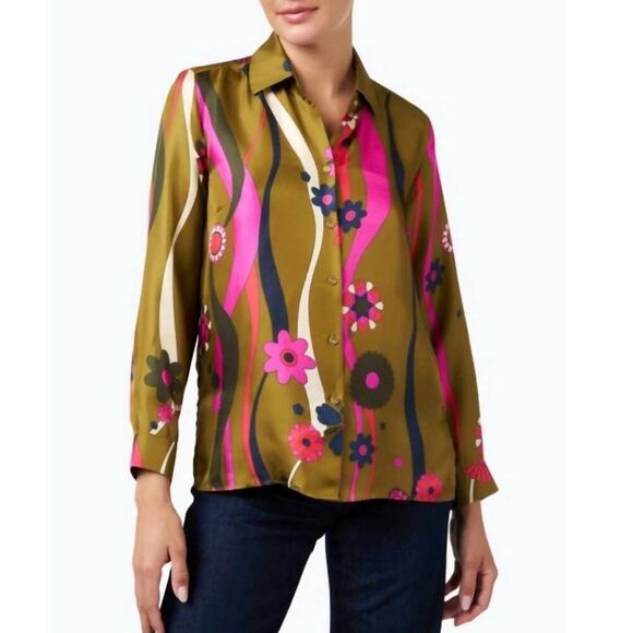 Vilagallo Tops - Vilagallo Irina 100% Silk Camel Serpentina Print Blouse Women’s Size 40 NWT
